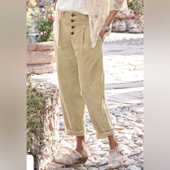 Sundance Quinn Bohemian Linen Blend Slouchy Pants Button Fly Size 12 Petite - Picture 5 of 10